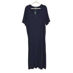 Lauren Ralph Lauren 3X Ribbed Henley Sleep Dress Navy NWT Loungewear Cozy